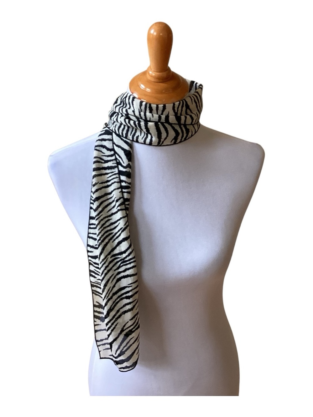 Black and White Zebra Print Chiffon Scarf 42” long